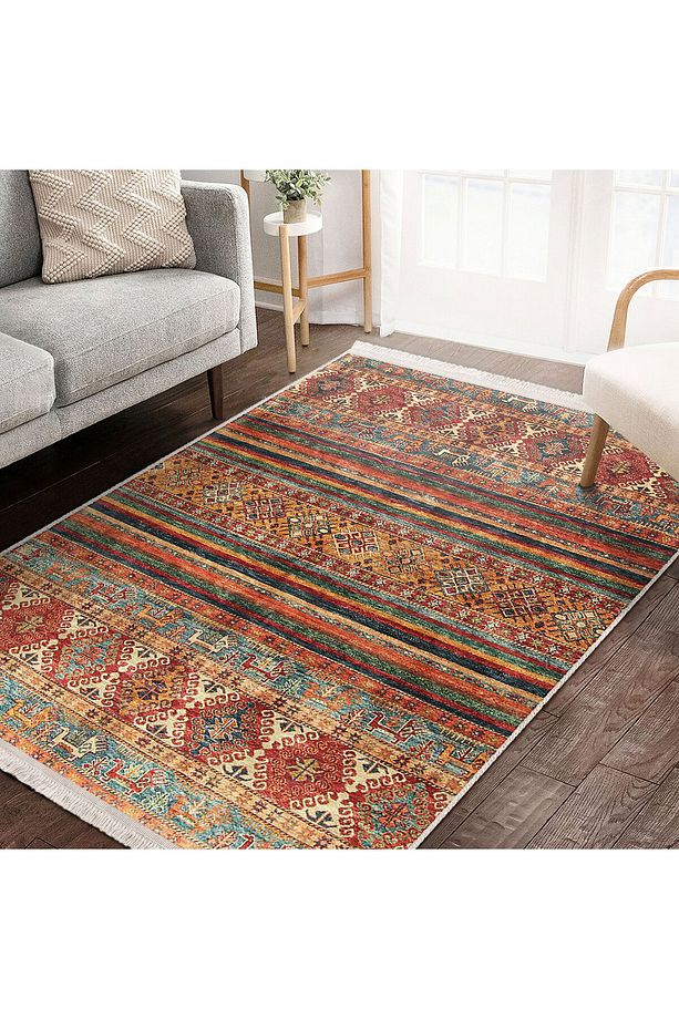 Kiremit Zemin Kilim Motifli Baklava Desenli Halı, Avangarde, Salon & Oturma Odası, Kaymaz Taban - 1