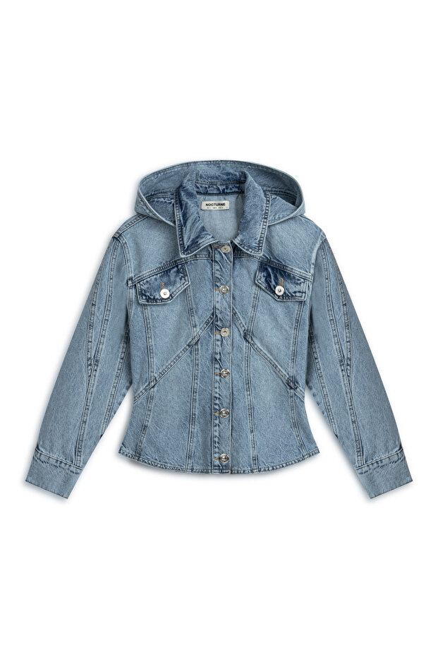 Kapüşonlu Denim Ceket - 6