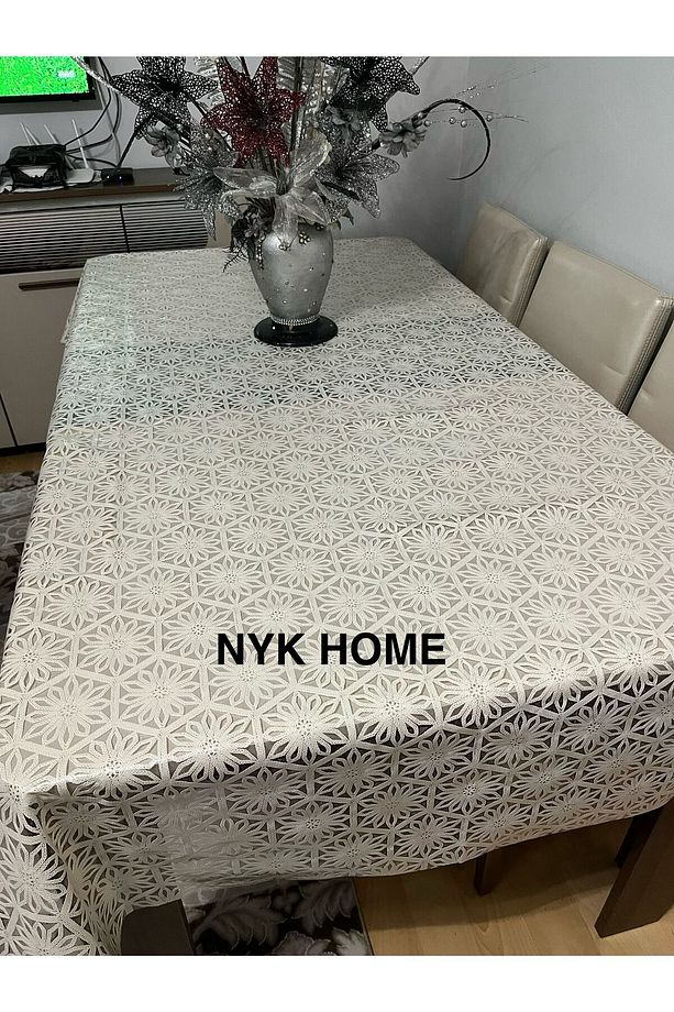 Hasır Desen Lüks Pvc Silinebilir Masa Örtüsü Tüm Renk Ve Ölçüler Krem Renk - 2