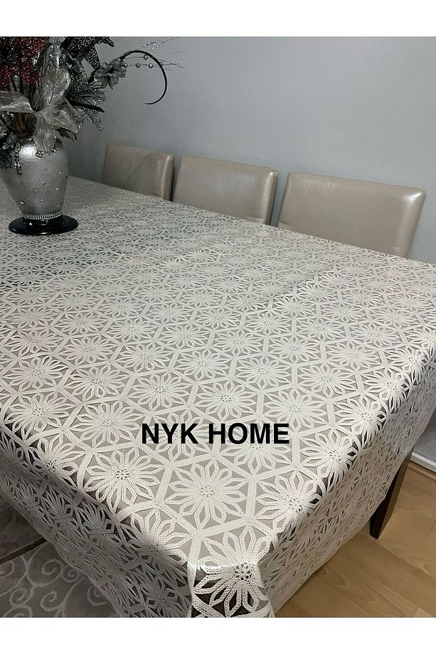 Hasır Desen Lüks Pvc Silinebilir Masa Örtüsü Tüm Renk Ve Ölçüler Krem Renk - 3
