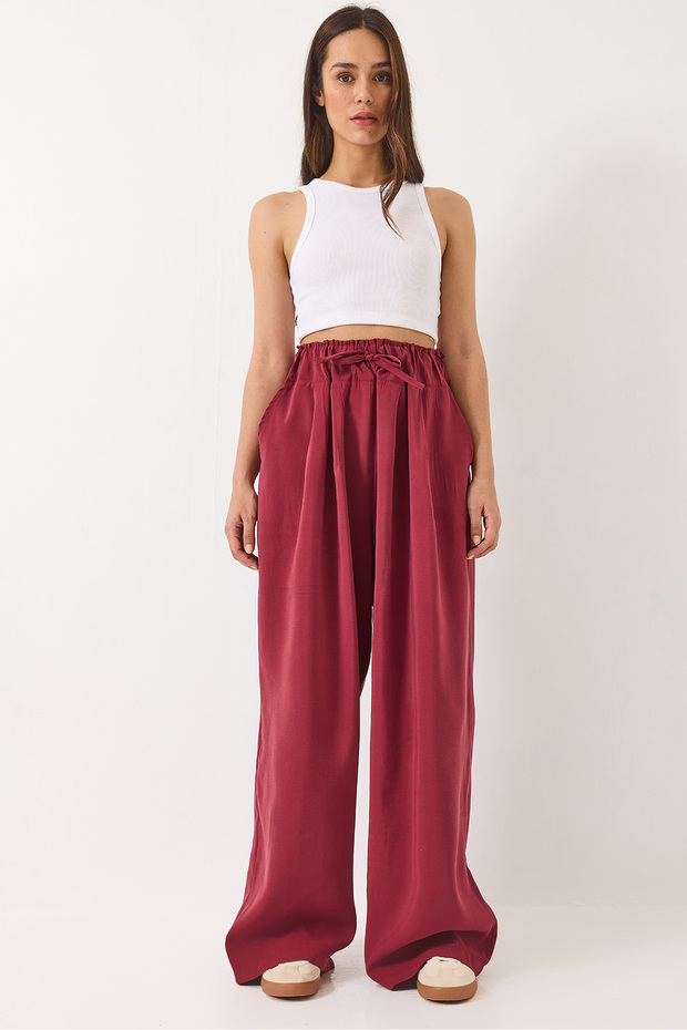 Women's Burgundy High Waist Wide Elastic Oversize Palazzo Trousers 80165 60271071