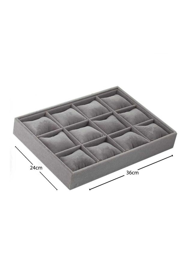 Yerli Üretim Tokyo Model Süet Kumaş Füme 34/24 Cm Yastıklı Çekmece Içi Yastıklı Saat Ve Takı Kutusu - 1
