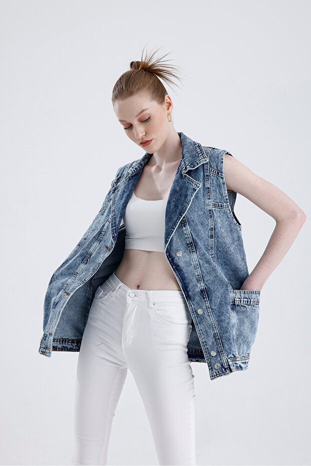 Oversize Boyfriend Basic Jeans Yelek - 4