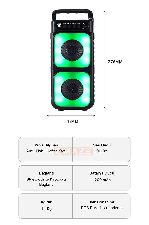 Superbass Mikrofonlu Bluetooth Hoparlör Rgb Led Işıklı Karaokeli Kablosuz Ses Bombası Siyah - 2