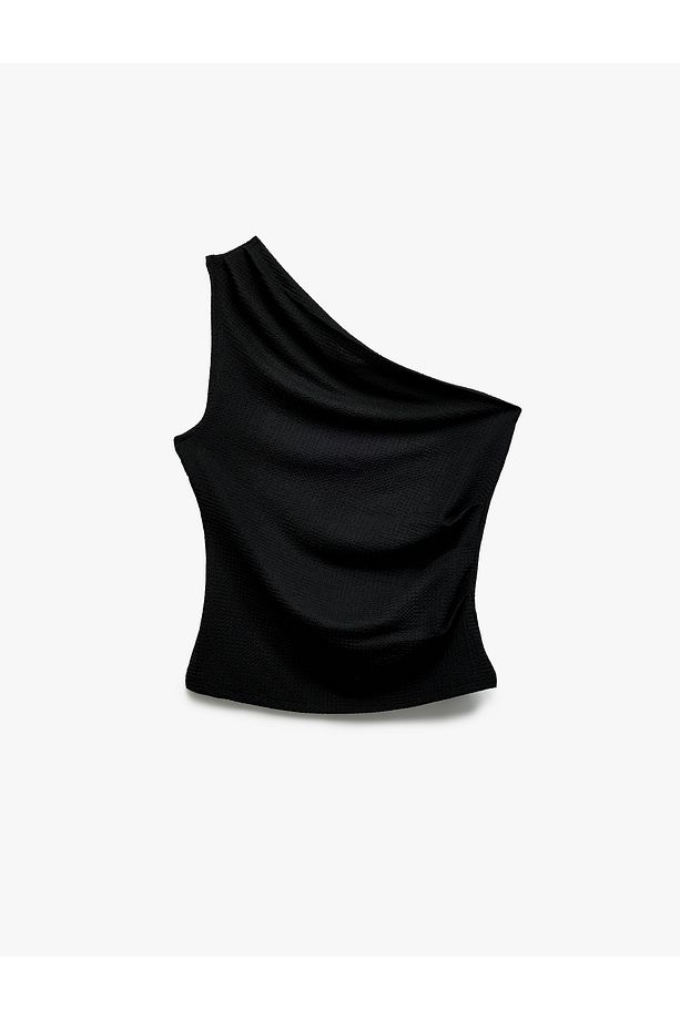 Asimetrik Drape Detaylı Tek Omuz Bluz - 3