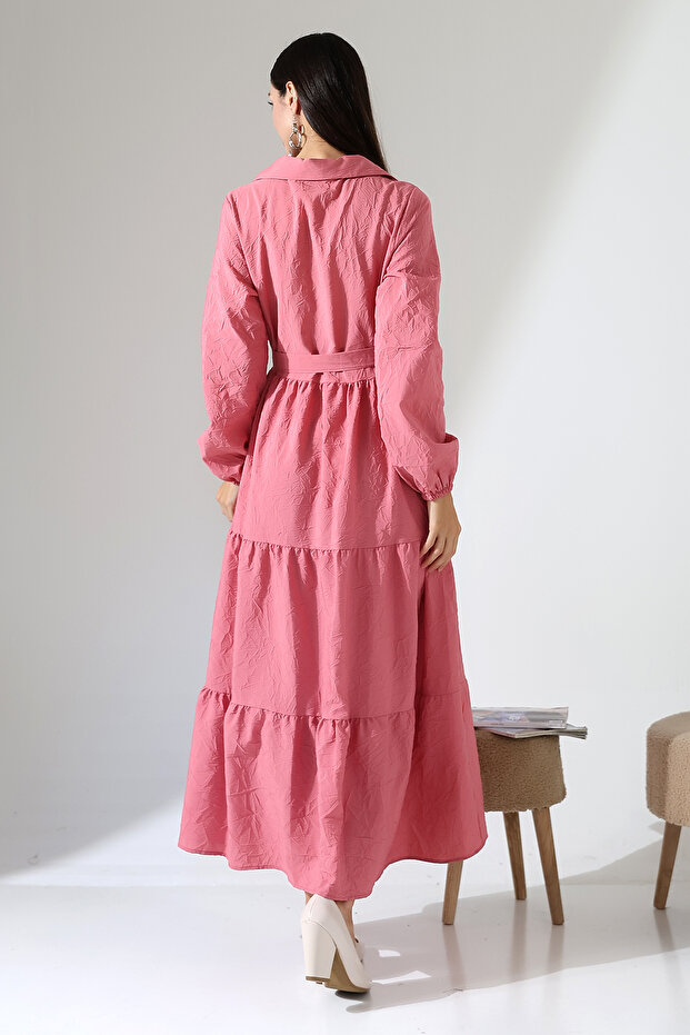 فستان منسوج بنصف فتحة ومطوي بنمط ذاتي - 8