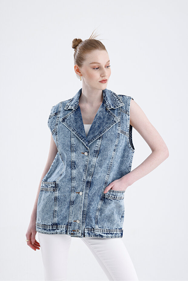 Oversize Boyfriend Basic Jeans Yelek - 6