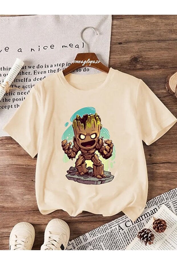 تي شيرت كبير الحجم مطبوع عليه Groot للأطفال