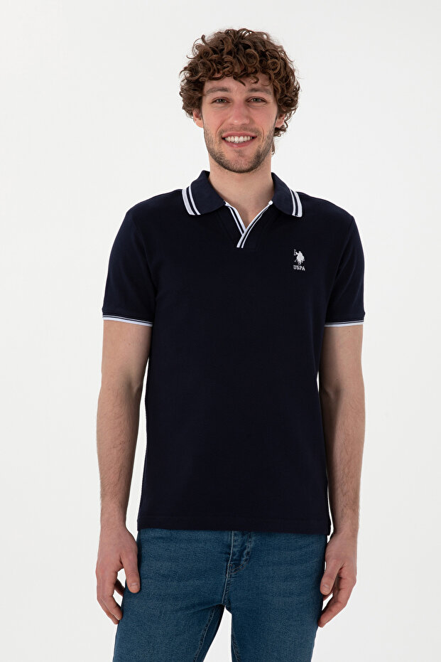 Men's Slim Fit Polo Neck Navy Blue T-Shirt 50298081 -Vr033