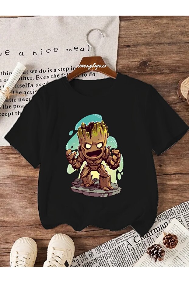 تي شيرت كبير الحجم مطبوع عليه Groot للأطفال