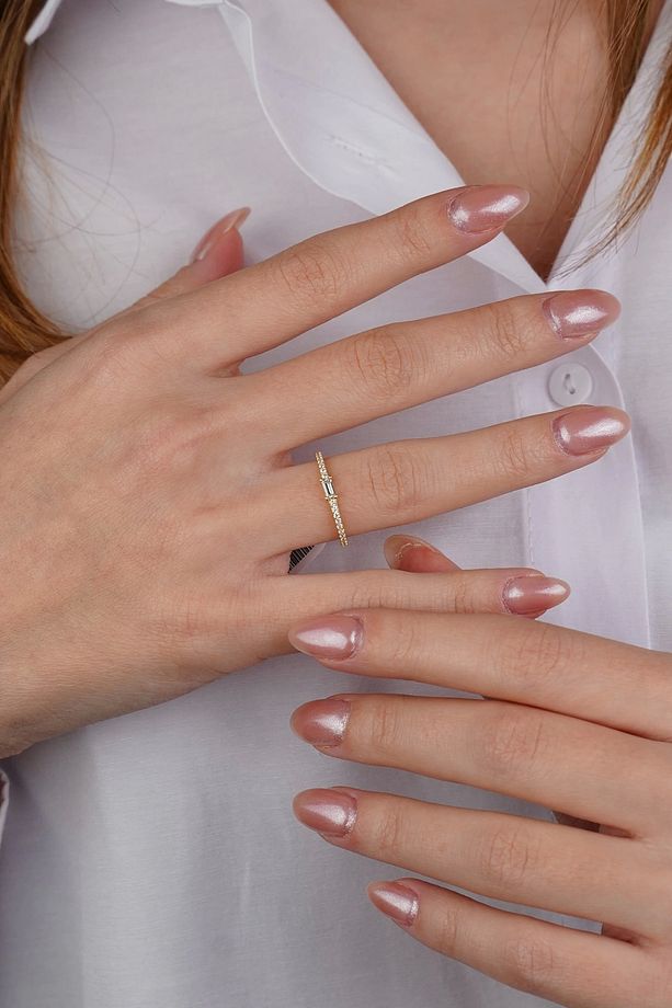 14 Ayar Altın Minimal Taşlı Yüzük - 2