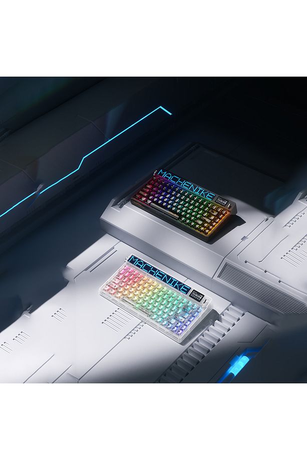 KT84-B84W Tri-Mode Gateron White Switch LCD RGB Siyah İngilizce Gaming Klavye - 4