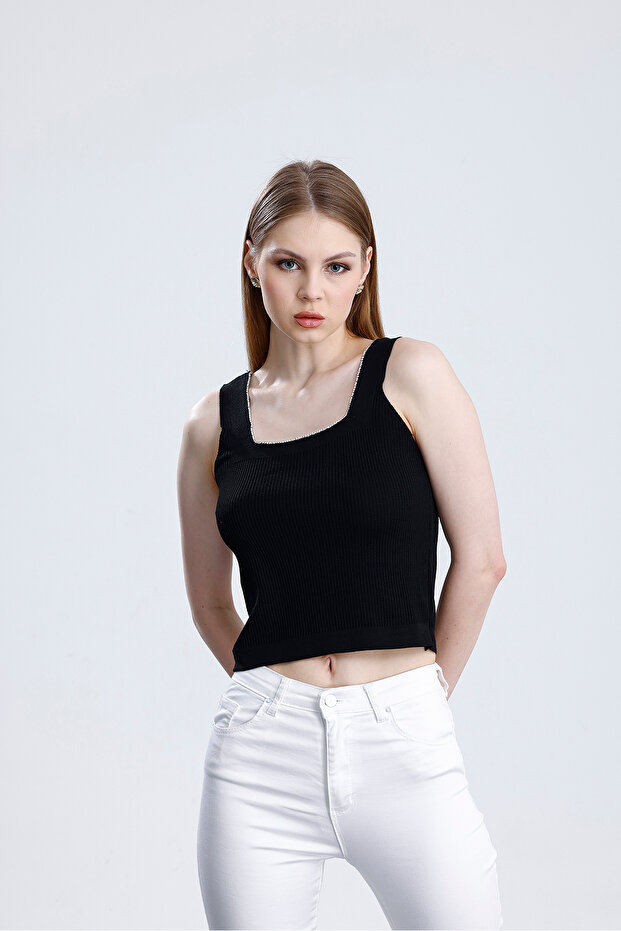 Yakası Taşlı Kalın Askılı Basic Atlet - 1