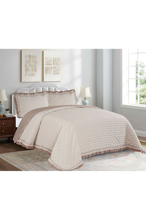 Yünteks Dainty Home Çift Kişilik Yatak Örtüsü Lara Vizon - 1