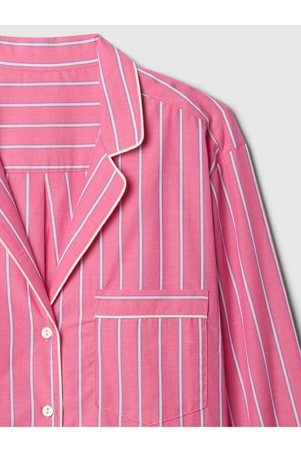 Kadın Pembe Poplin Pijama Gömleği - 3