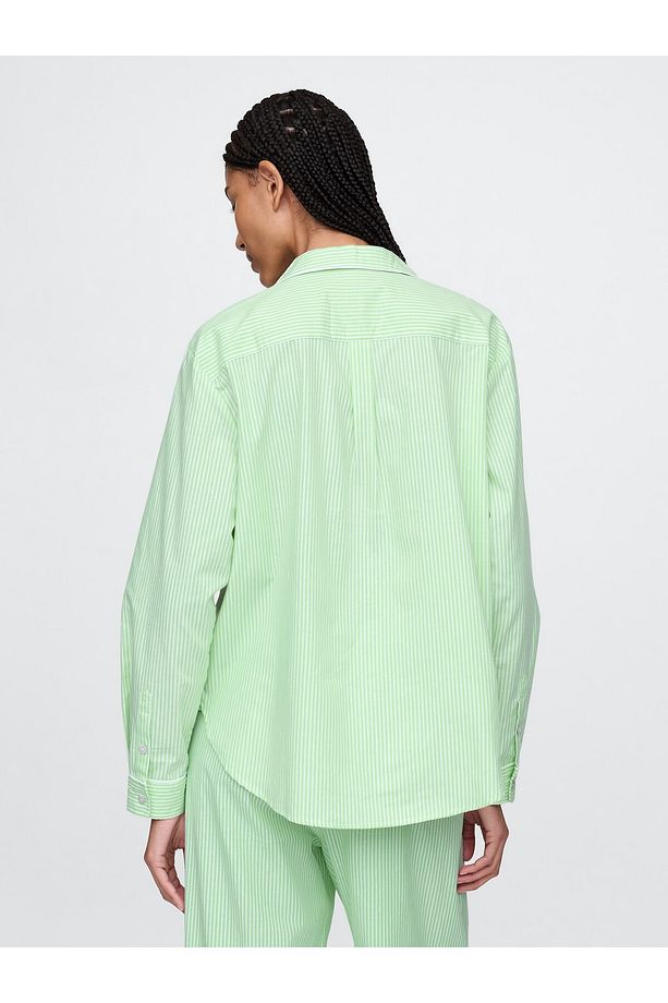 Kadın Yeşil Poplin Pijama Gömleği - 3