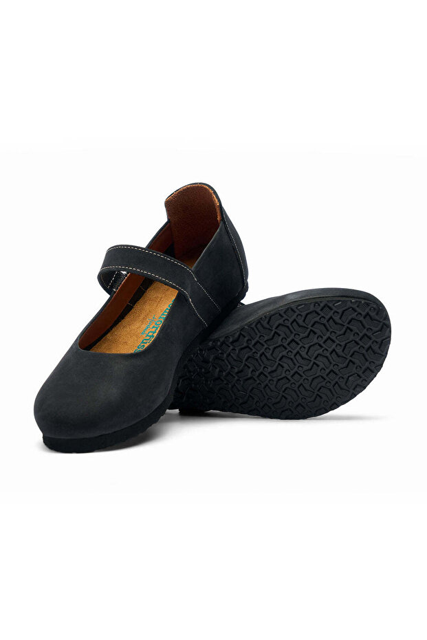 Mila - Deri Ve Mantar Babet Ayakkabı ( Siyah Nubuk Deri ) - 2