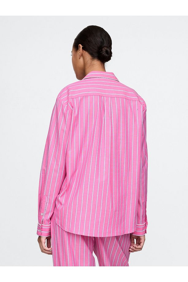 Kadın Pembe Poplin Pijama Gömleği - 5
