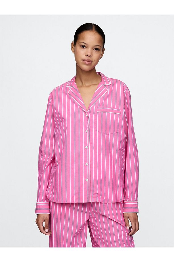 Kadın Pembe Poplin Pijama Gömleği - 1