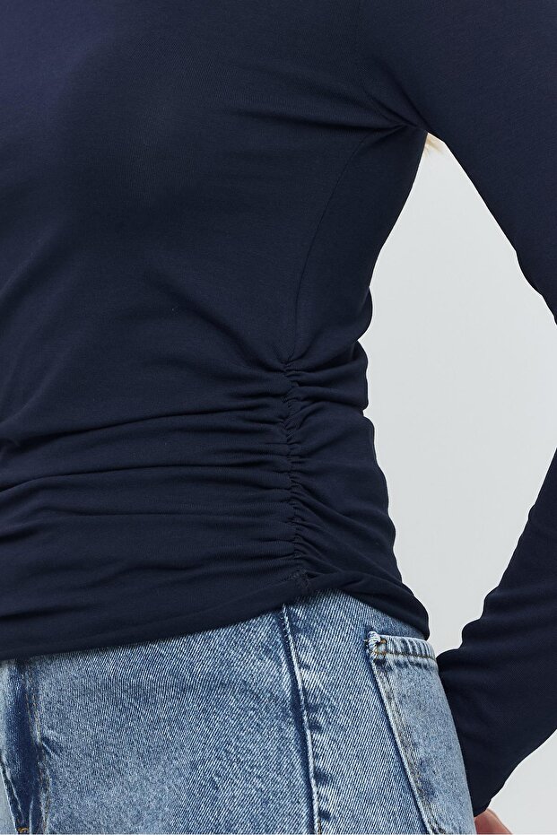 Gathered Blouse Navy - Model 3027 - 8