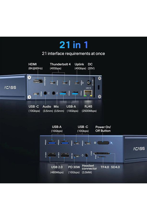 21 in 1 Thunderbolt 4 İstasyon, 3x Thunderbolt 4 Port 8K 60Hz Intel JHL 8440 Chipset, 4xUSB-C - 3