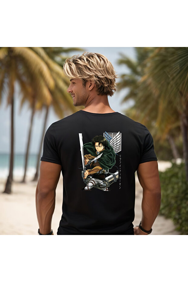Levi Ackermann Attack on Titan Printed Oversize Unisex Black White 100% Cotton T-Shirt