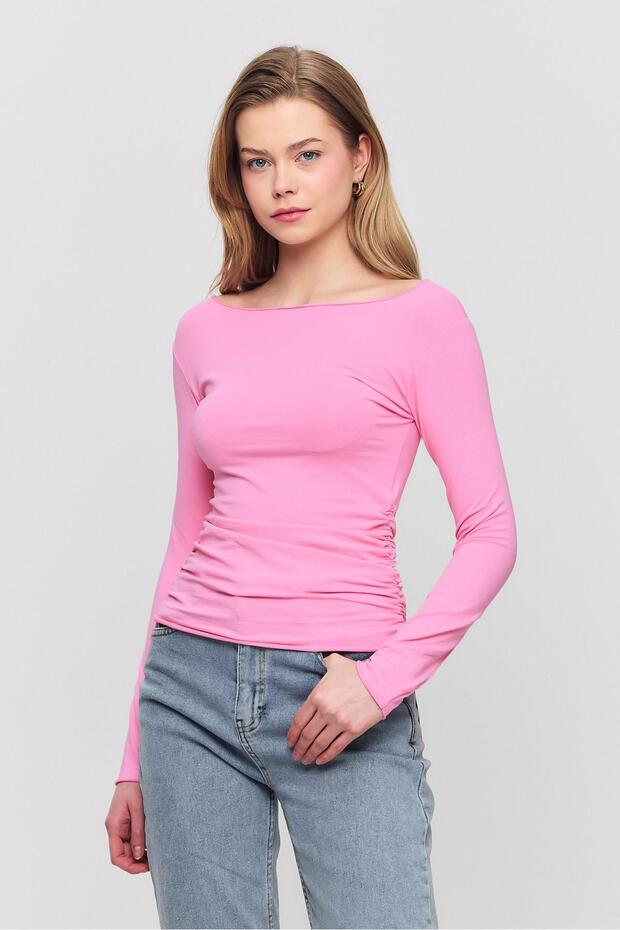 3027 Gathered Side Blouse Pink - 6