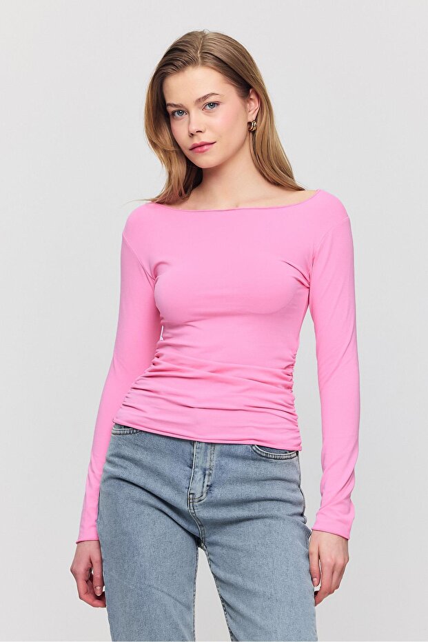 3027 Gathered Side Blouse Pink - 7