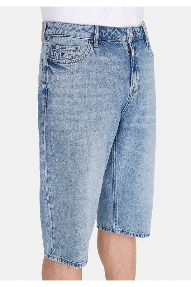 Straight Fit Orta Bel Düz Erkek Mavi Jean Şort - 5