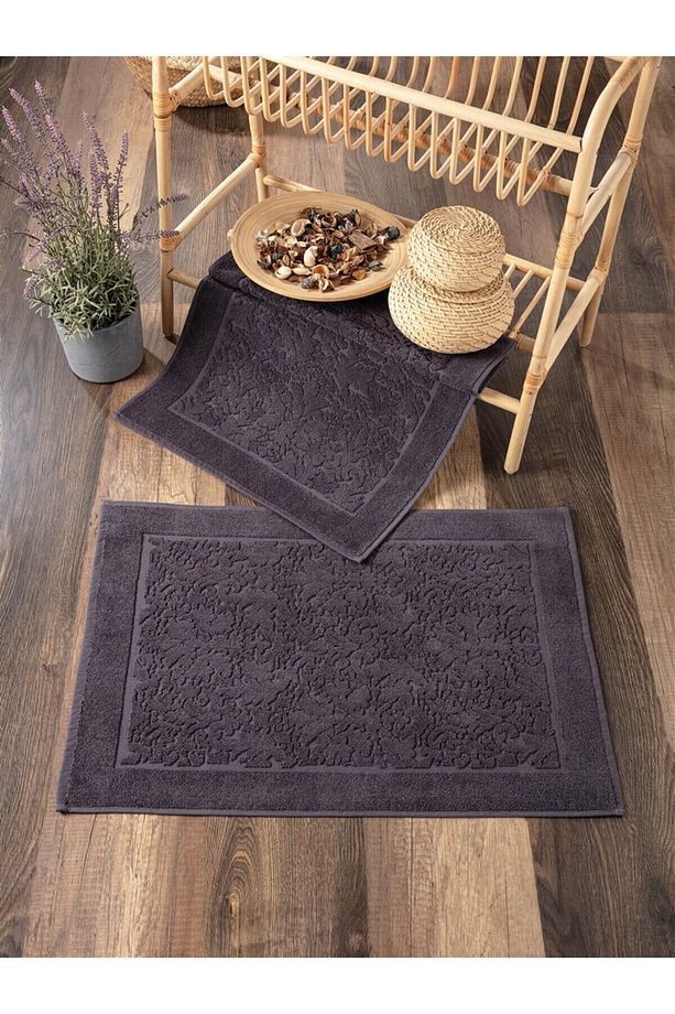 2'li Ayak Havlusu - Yüksek Su Emici & Yumuşak & Damask Desen - %100 Pamuk - Antrasit - 50x70cm - 1