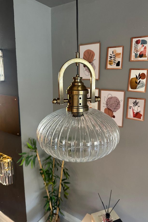 Elegant Şeffaf Cam Avize Delikli Eskitme Başlık Başlık Sarkıt Lamba Restoran Salon Aydınlatma - 1