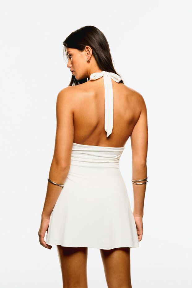 Halter yaka mini elbise - 3