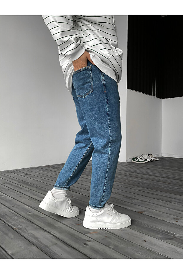 Dark Blue Serrated Boyfriend Pants - 4