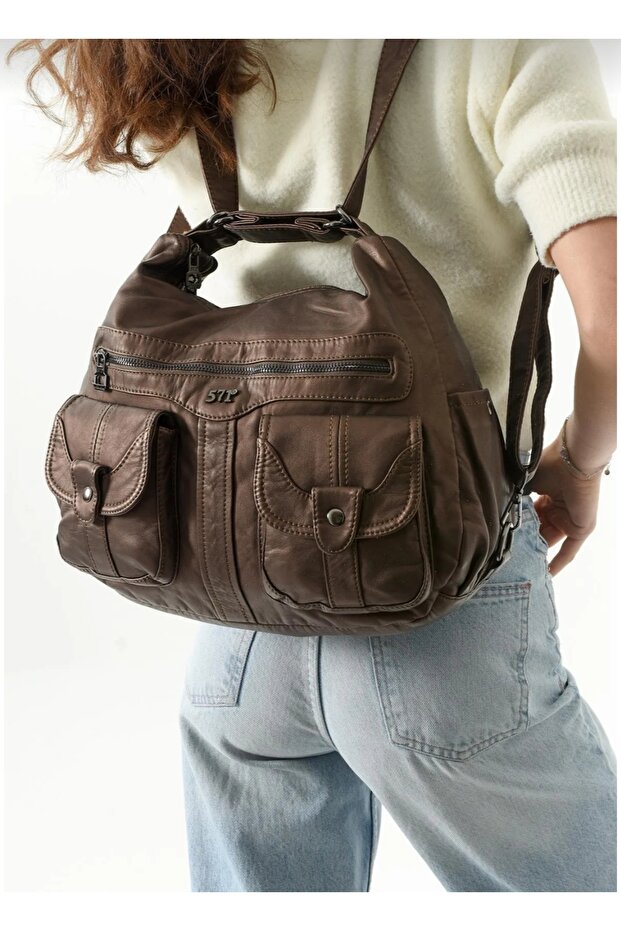 حقيبة ظهر من الجلد الصناعي - 3