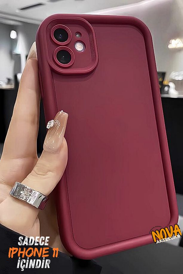iPhone 11 Kılıf Soft Doku & Çıkıntılı & Kamera Korumalı Silikon 3d Kapak v1 - BORDO - 1