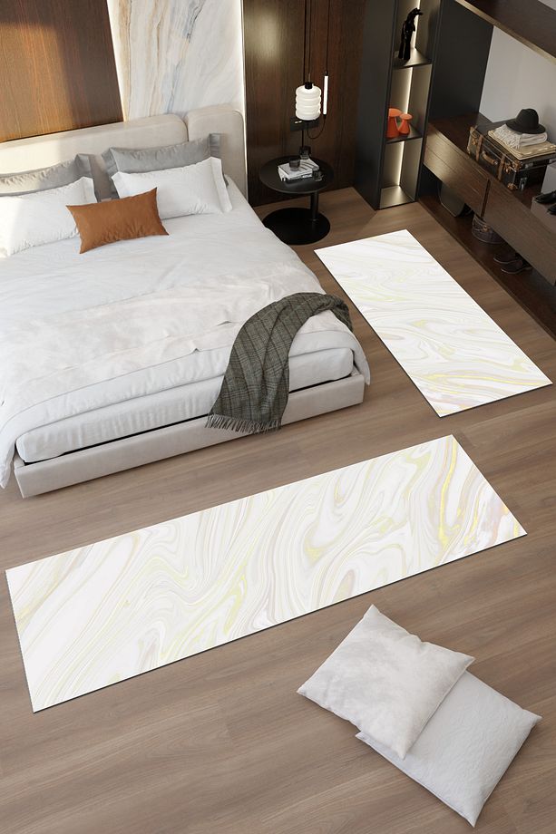Krem Ebruli Makinede Yıkanabilir Salon Halısı Yatak Odası Halısı & Yolluk Modelleri - 5