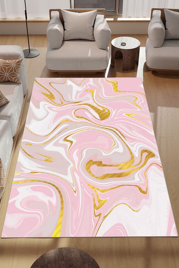 Pembe Ebruli Makinede Yıkanabilir Salon Halısı Yatak Odası Halısı & Yolluk Modelleri - 3