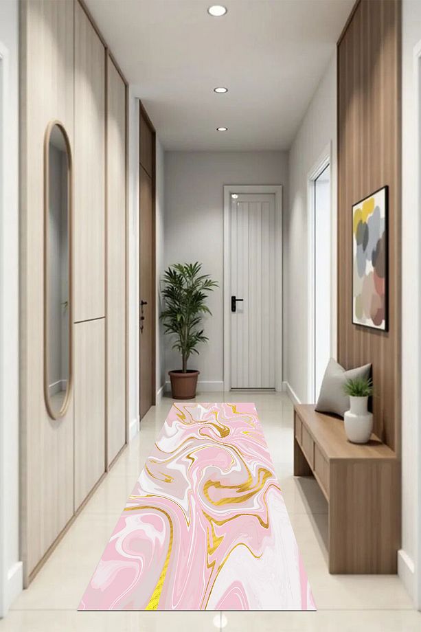 Pembe Ebruli Makinede Yıkanabilir Salon Halısı Yatak Odası Halısı & Yolluk Modelleri - 4