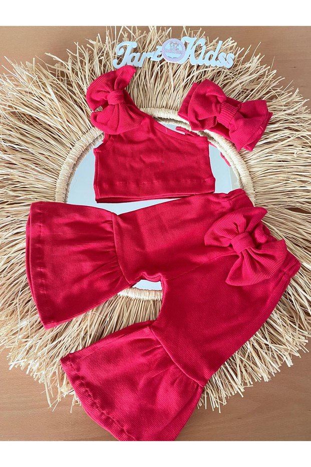 Girl Rib Fabric Spanish Leg Crop Body Pants Bandana Suit