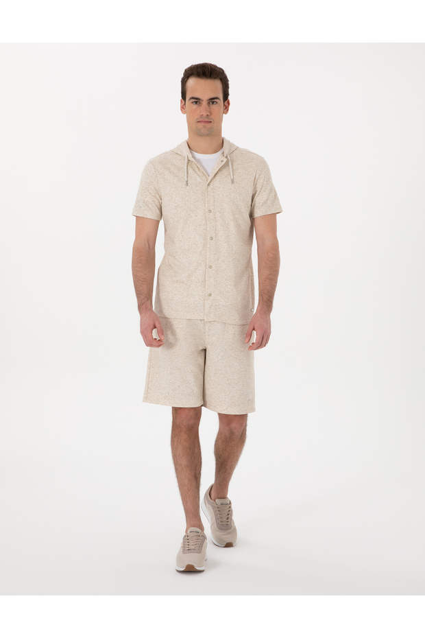 Beige Comfort Fit Linen Blended Knitted Shorts 50302548-Vr011