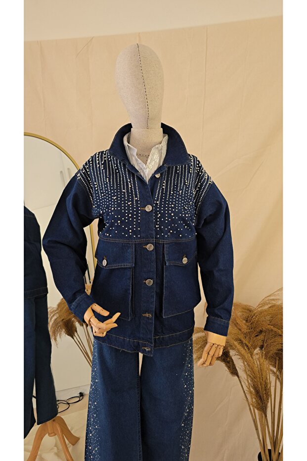 Taşlı kot ceket - 1