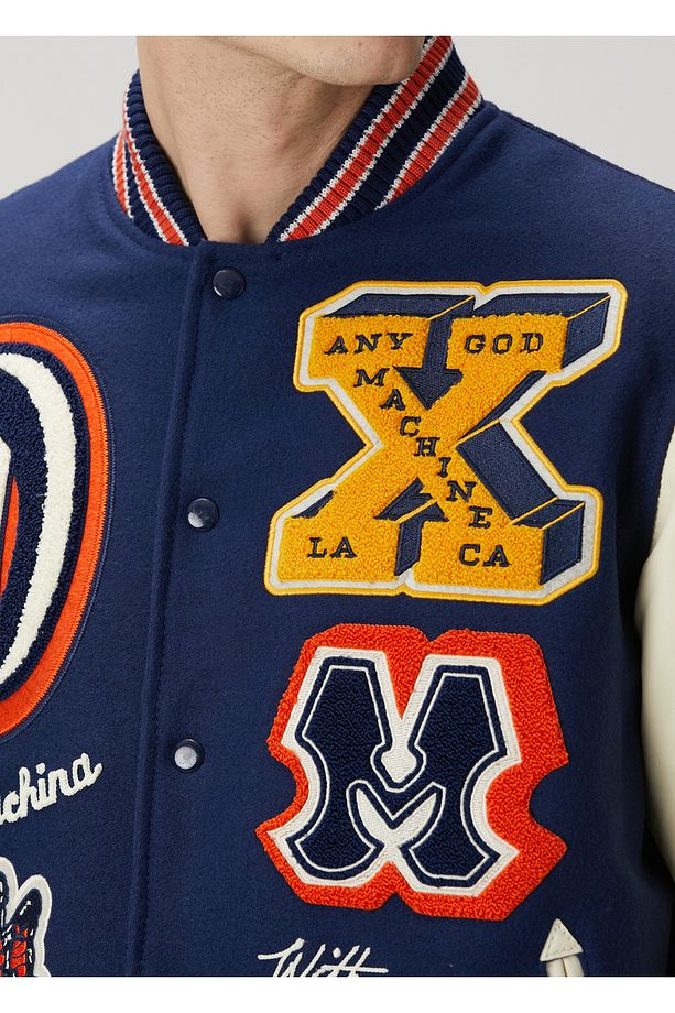 Mavi Patch Detaylı Yün Bomber Mont - 5