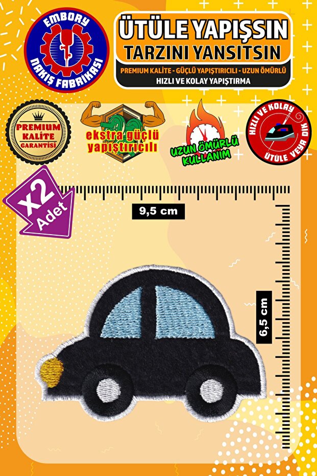 Iron-On Sticking Rigging Patch, Black Car (2 Pcs) Iron-On Stick-On Embroidery Woven Applique Patch