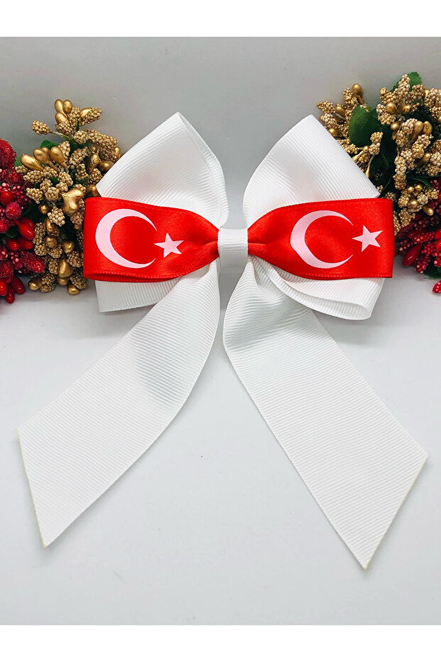 الهلال ستار أحمر أبيض Grosgrain الشريط التلقائي القوس مشبك