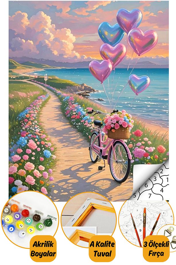 Sayılarla Boyama Numaralı Tuval Seti Fırça Boya Dahil 40x50cm Manzara - 1