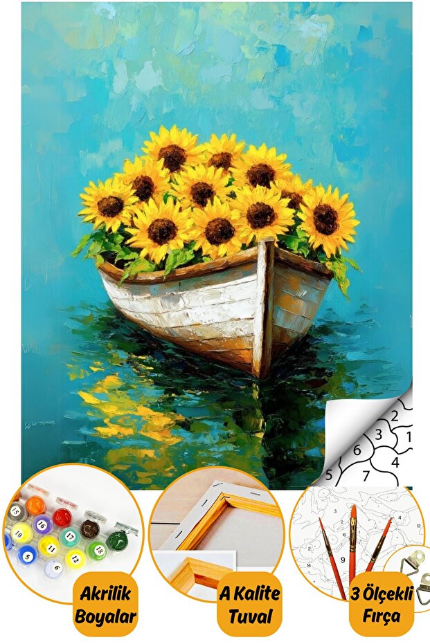 Sayılarla Boyama Numaralı Tuval Seti Fırça Boya Dahil 40x50cm Ayçiçeği - 1