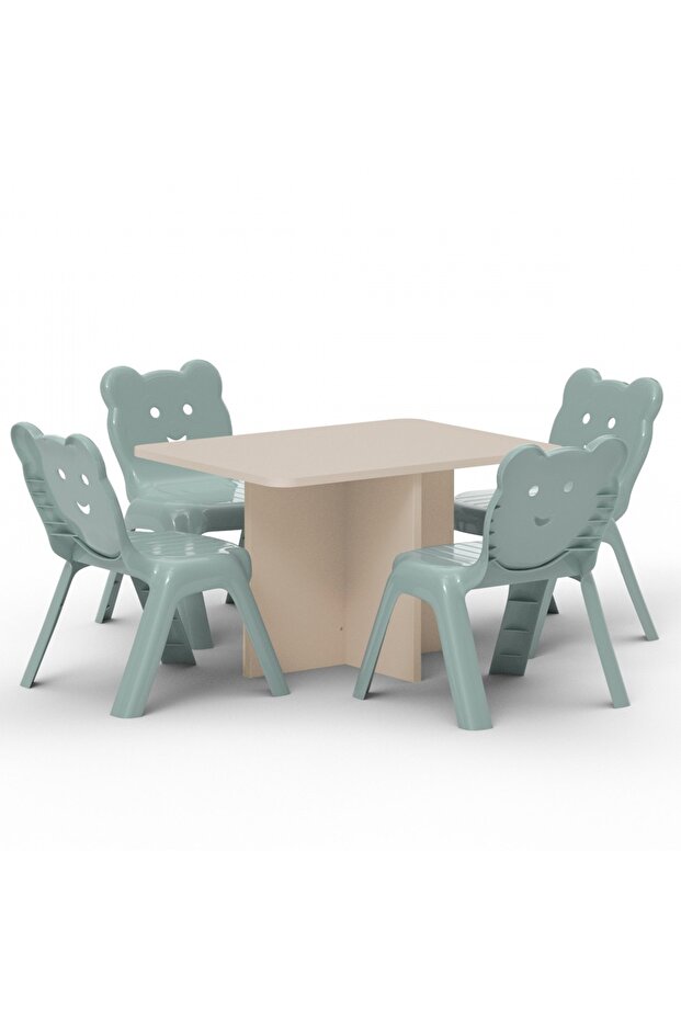 Modern Wooden Child Desk with 4 Plastic Chair - Sand Beige