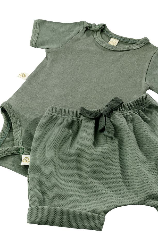 Unisex 2 Parça Kısa Kollu Bebek Yazlık Bodysuit Ve Şort Seti - Elation Gourd - 5