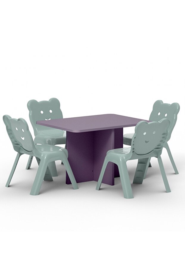 Modern Wooden Child Desk with 4 Plastic Chair - Purple