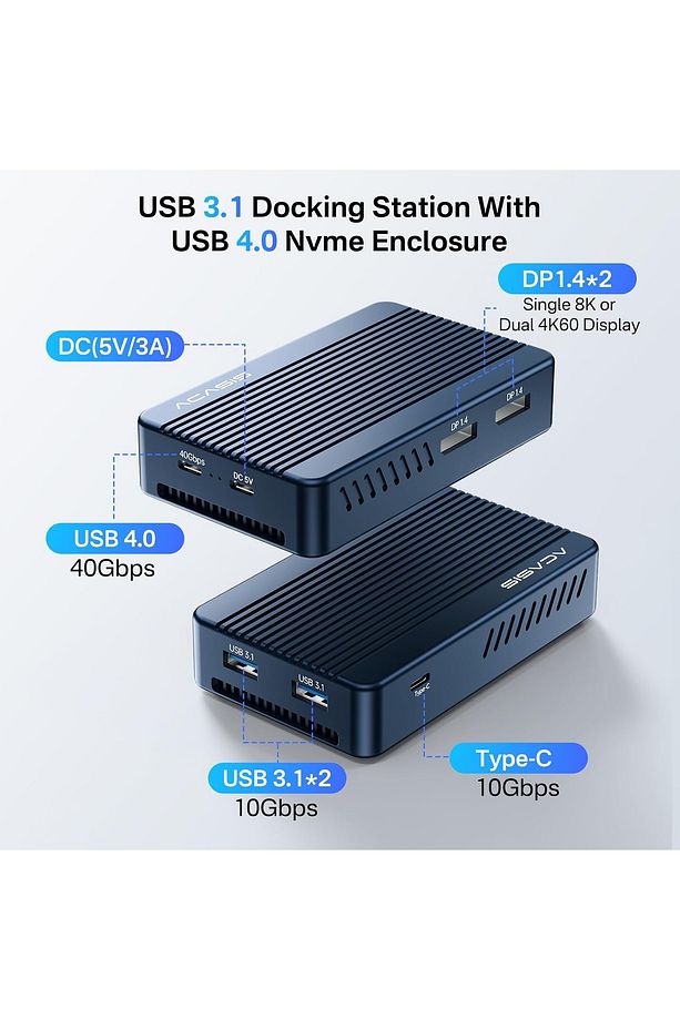 40Gbps M.2 NVMe SSD, Thunderbolt 3/4, 2xDP 1.4, 2xUSB 3.1, Vidasız Montaj, Fanlı Type-C HUB - 3